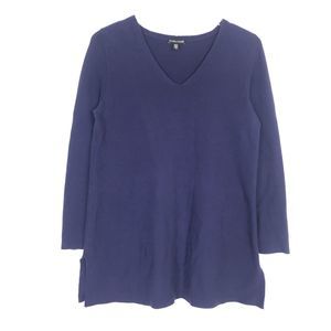 Eileen Fisher 100% Organic Cotton Tunic Sweater V-Neck Side Splits Small